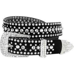 Western Rhinestone Cowgirl Cowboy Bling Studded Suede Leather Belt 1-1/4"(32mm)